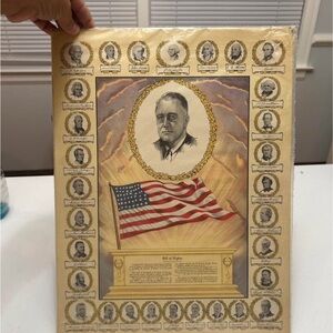 Vintage 1938 BILL OF RIGHTS FRANKLIN D. ROOSEVELT POSTER RARE!